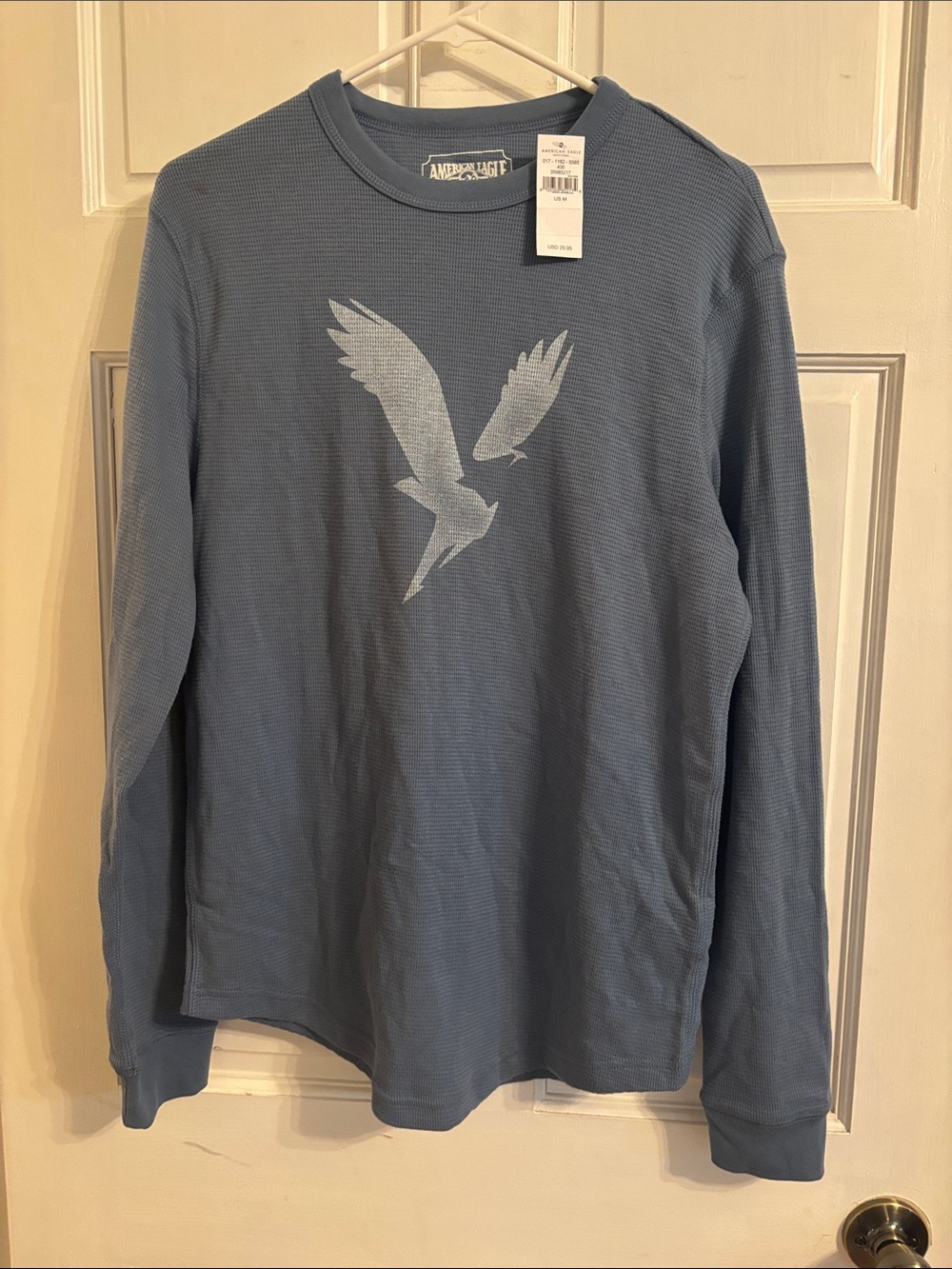 American Eagle Outfitters Menās Long Sleeve Thermal Shirt - Blue with Eagle Logo